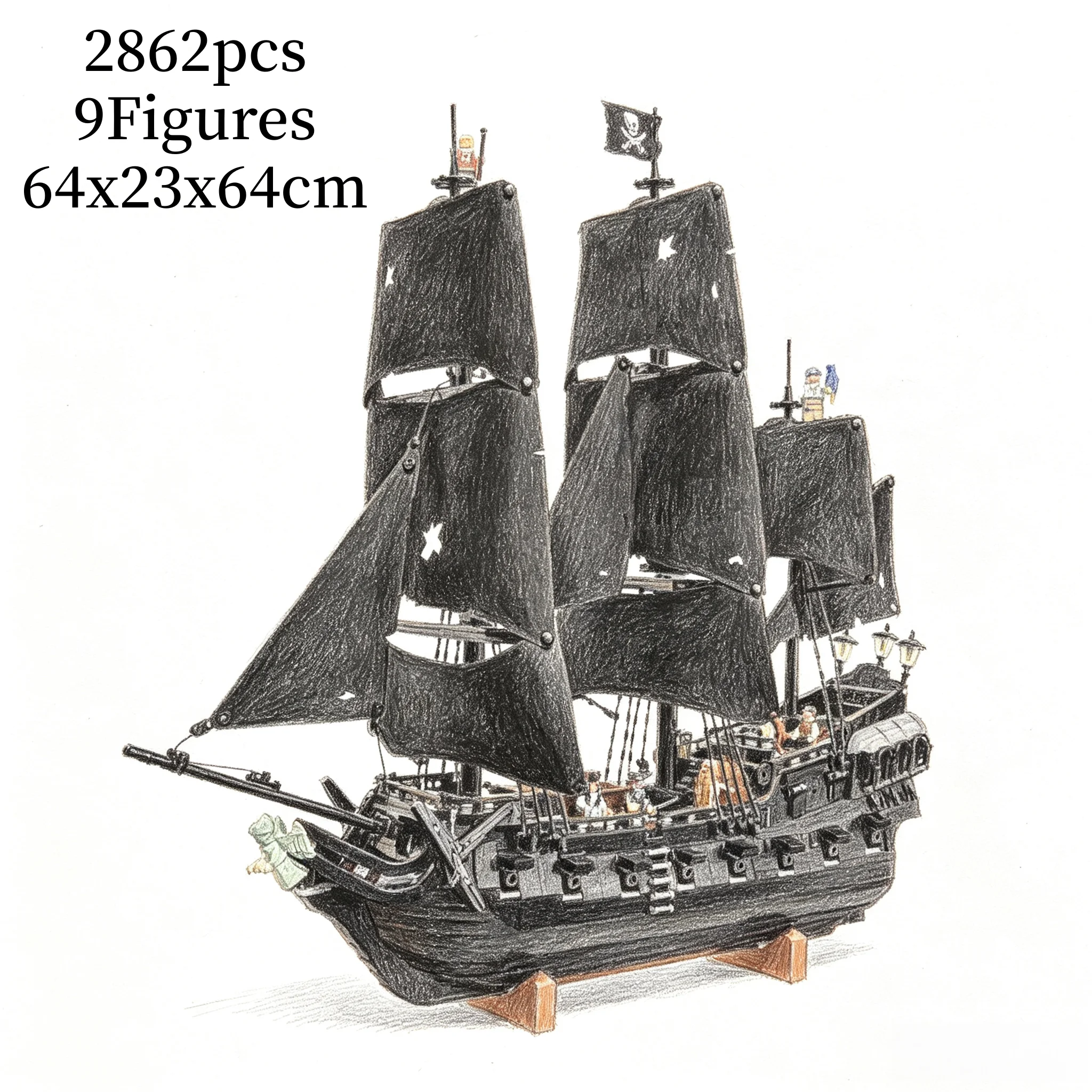Hot sale 2862 pieces, skull assembly toy, pirate ship building block set, includes 9 mini figures, model building block gift