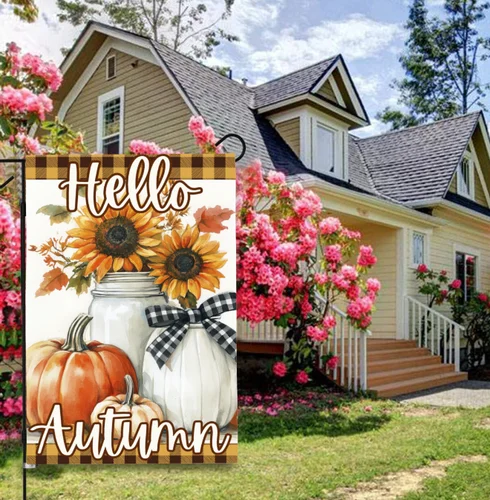 Fall Farmhouse Pumpkin Sunflower  Double Sided Welcome Flag Decor Autumn 12 x 18 RRM IIX SSL