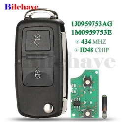 jingyuqin 1J0959753AG 1M0959753E For VW Beetle Bora Golf Passat Polo Transporter T5 Flip Remote Key 434MHz ID48 Chip HU66 Blade