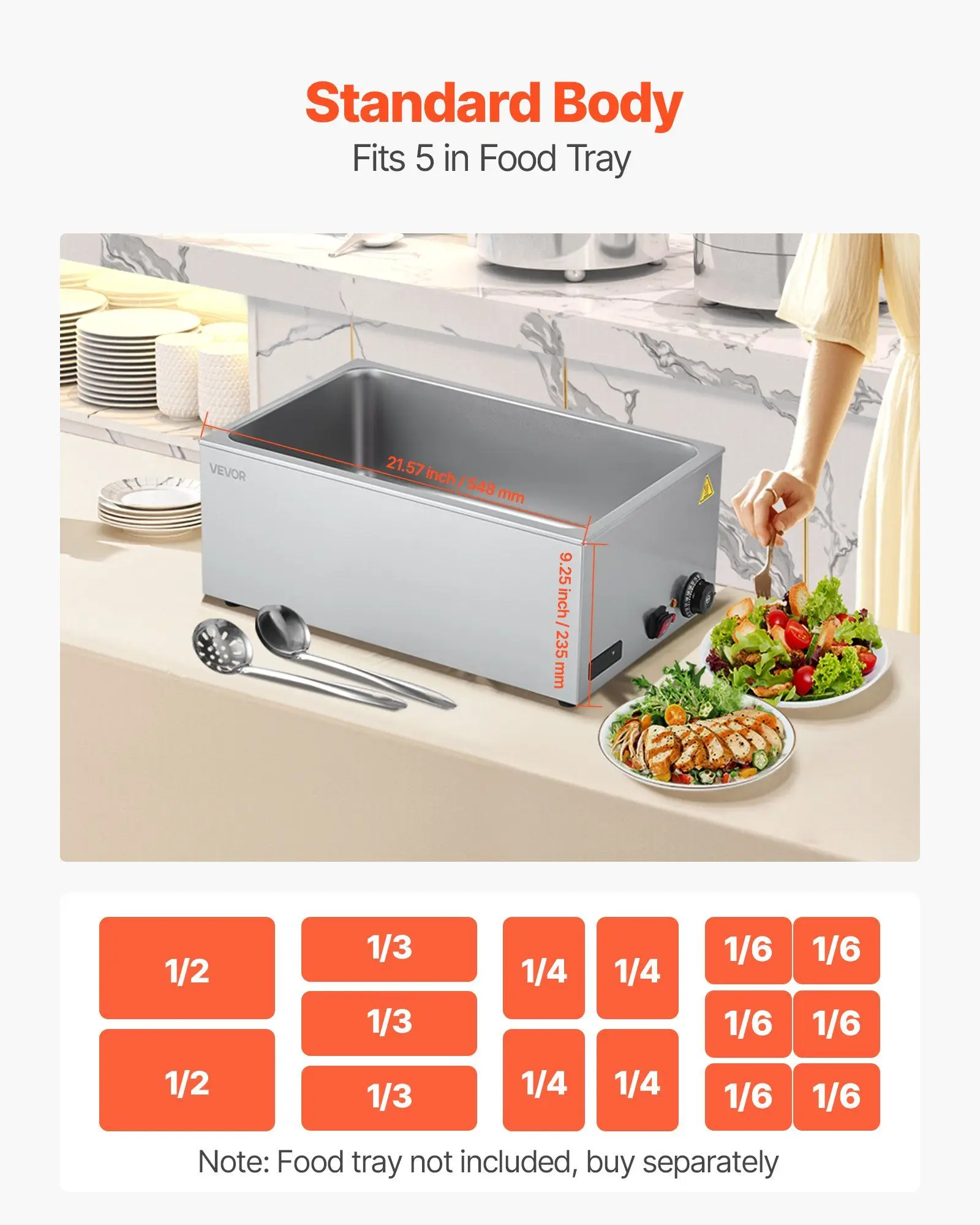 Profesjonalny podgrzewacz do żywności 1200W, elektryczny, ze stali nierdzewnej, parowy, szybkie nagrzewanie, blatowy, do restauracji, typu bain-marie.