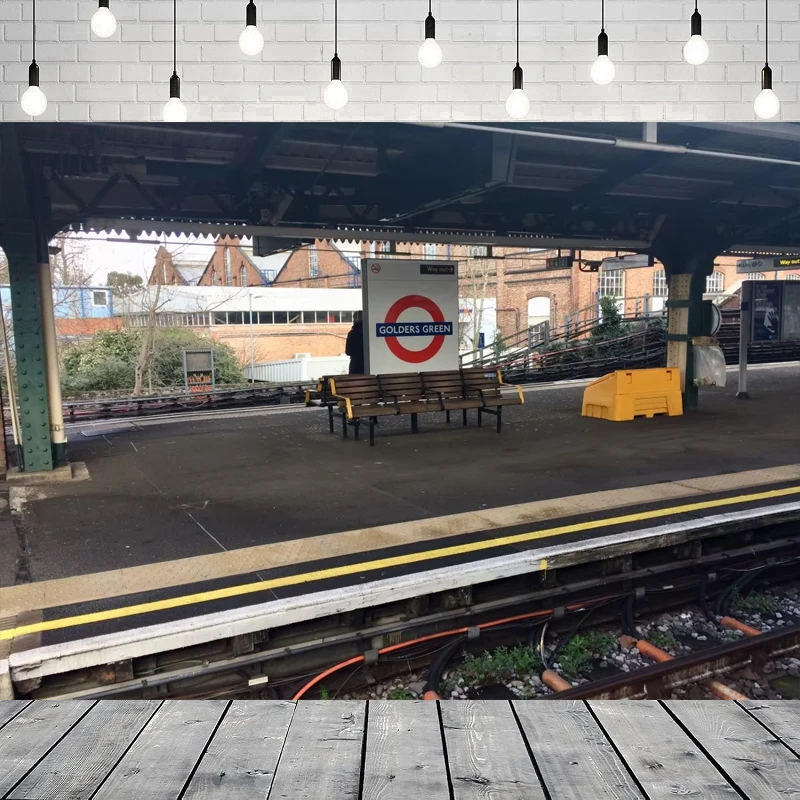 Фон для фотосъемки железнодорожного вокзала, ностальгическая железная дорога, старая кирпичная стена, скамейка для игр, локомотив, трек, городской фон