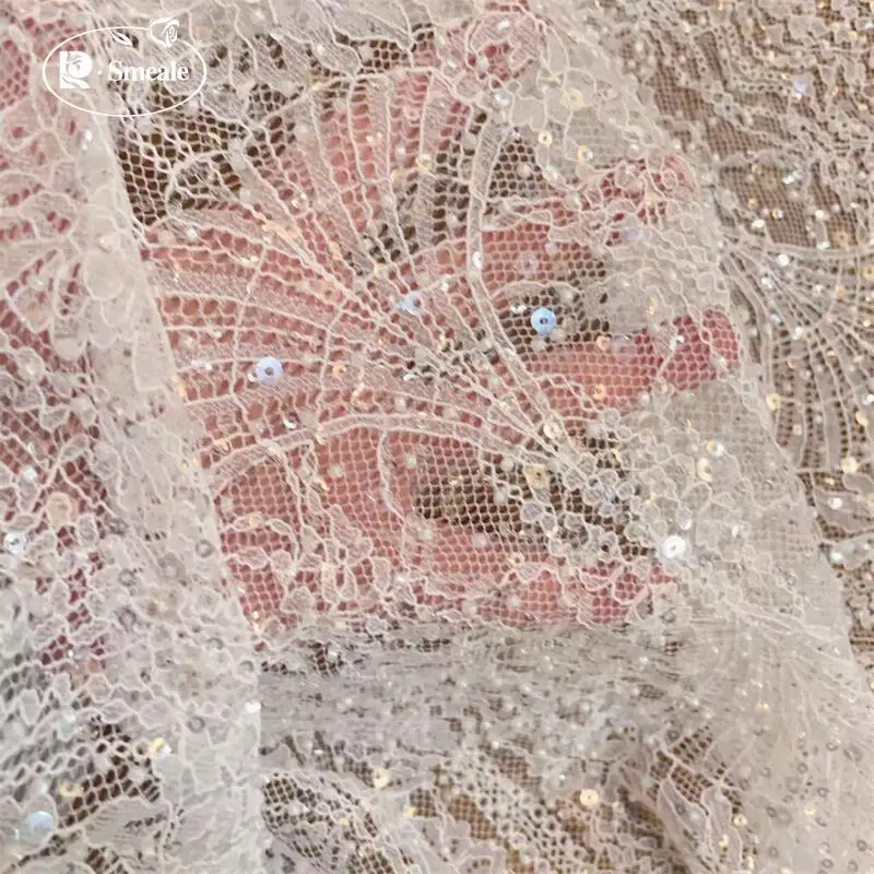 

3Yards.Beads Flash Sequins Lace Fabric.Luxury Evening Dress French Lace .Advanced Customization Bridal Wedding Fabric