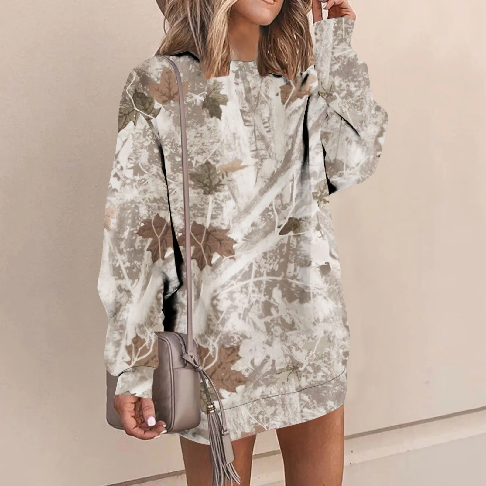 

Autumn Long Sleeves Casual Loose Pullover Sweatshirt Dress Women Harajuku Graphic Blouse O Neck Floral Print Ladies Sweatshirt