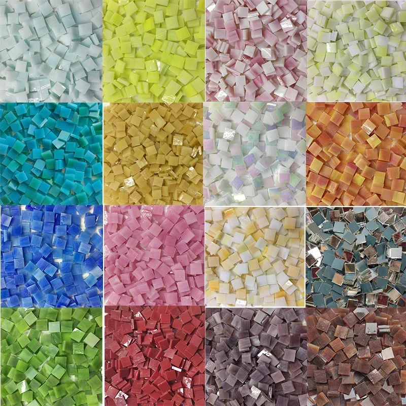 80g/2.82oz(110pcs) 1cm Square Colored Glass Mirror Mosaic Tiles Art Glass Crafts Materials DIY Bulk Mica Decoration