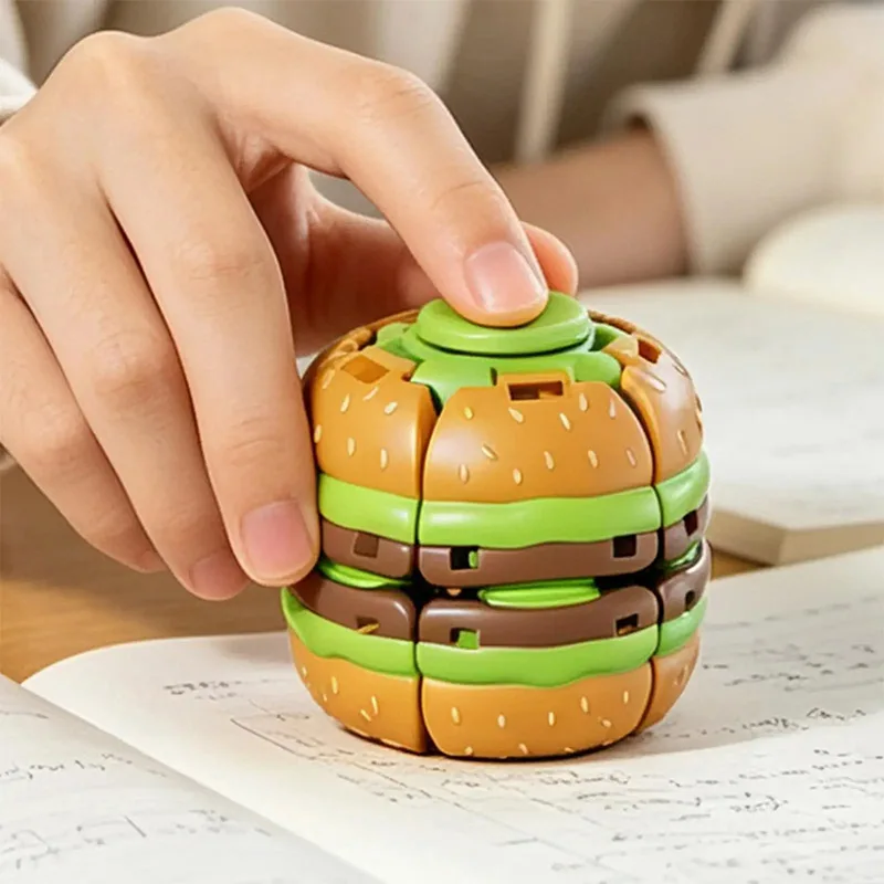 Finger‑press Hamburger Fidget Gyro Ball DIY Assembled Rotating Stress Relief Toy Portable Sensory Anxiety‑relieve Toy Decor Gift