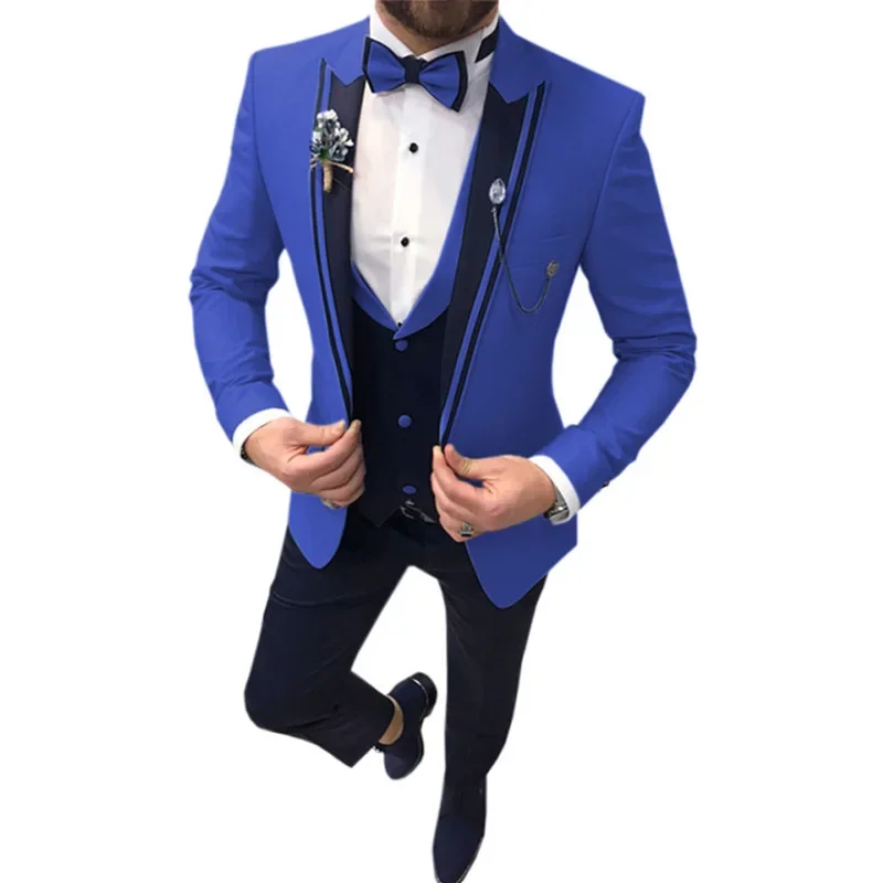 New Casual Fashion Men\'s Suit Three-piece Set (top + Vest + Pants) Lapel Slim Wedding Ceremony Groom Best Man Suit Men\'s Suit