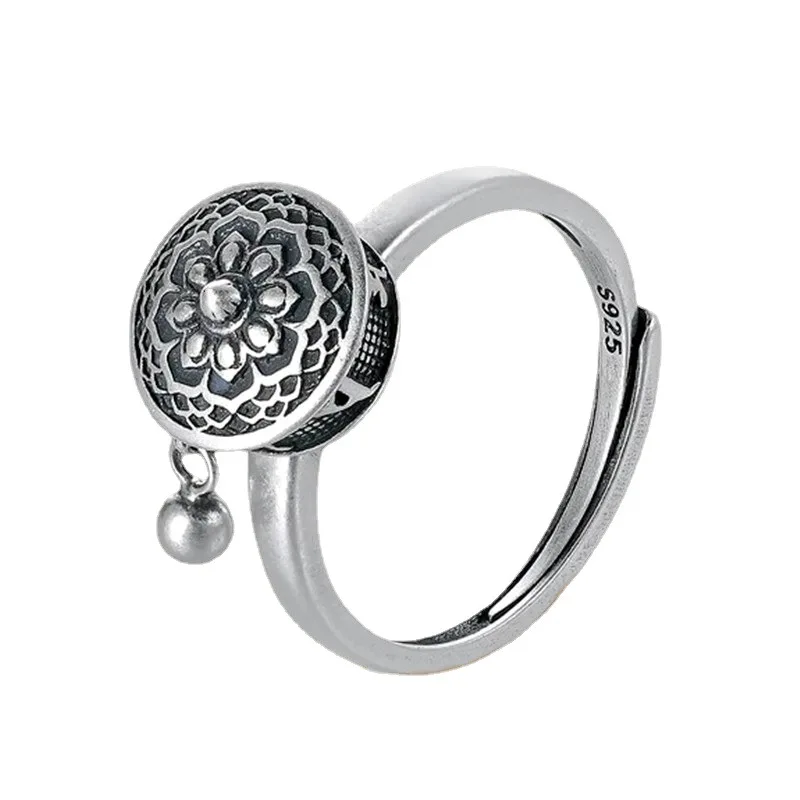 Retro 925 Sterling Silver Rotate Lotus Flower Adjustable ​Rings For Woman Luxury Jewelry Wholesale  Offers GaaBou