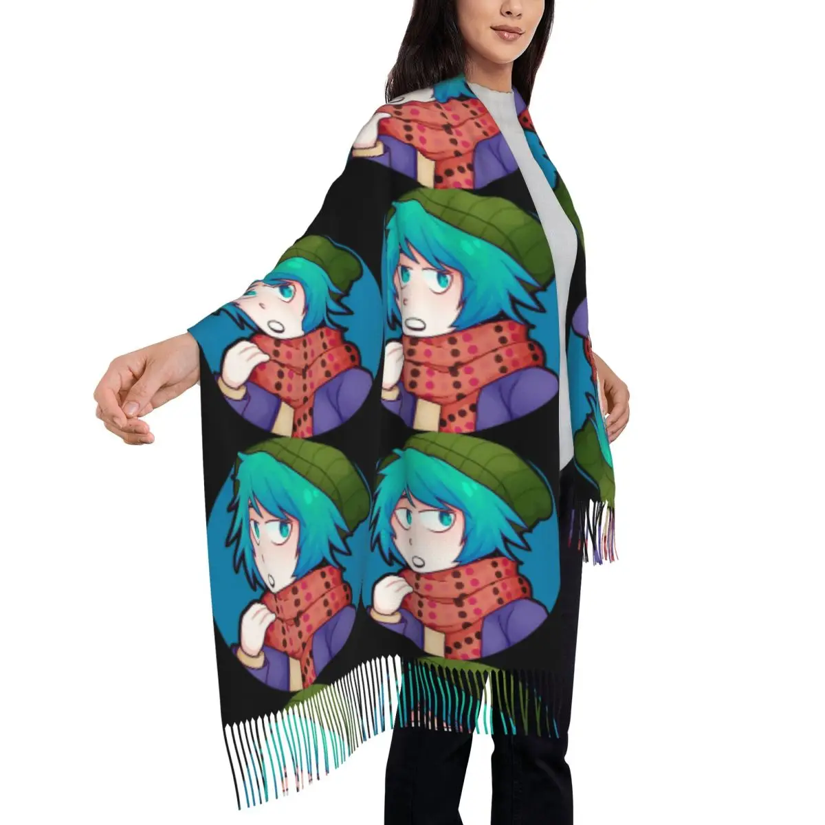 Sou Hiyori اليابان أنيمي الفن وشاح شرابة الأوشحة للنساء شالات دافئة لينة ويلتف كبير الخريف الشتاء شال التفاف #3