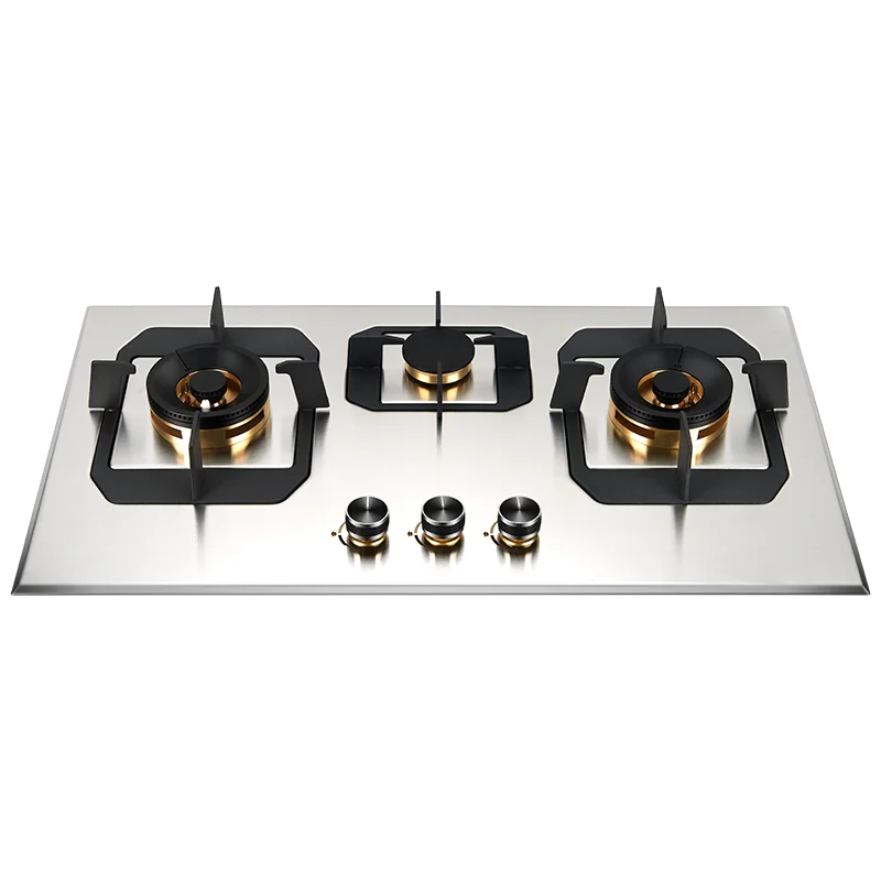 Fogão a gás com três queimadores, aço inoxidável, mesa de três queimadores, fogão duplo de gás natural embutido para casa