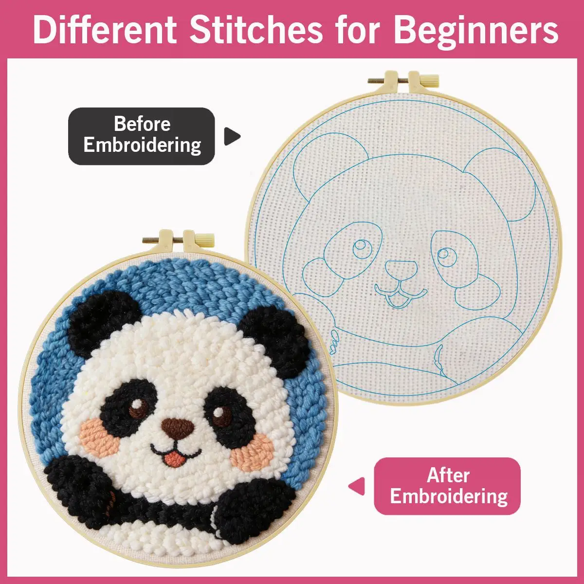 20X20CM/7,87 Zoll Tier - Panda Punch Needle Stickerei-Set, Stickerei-Kit, Gestrickte Stickerei, DIY Handgemachtes Geschenk – Detail 5