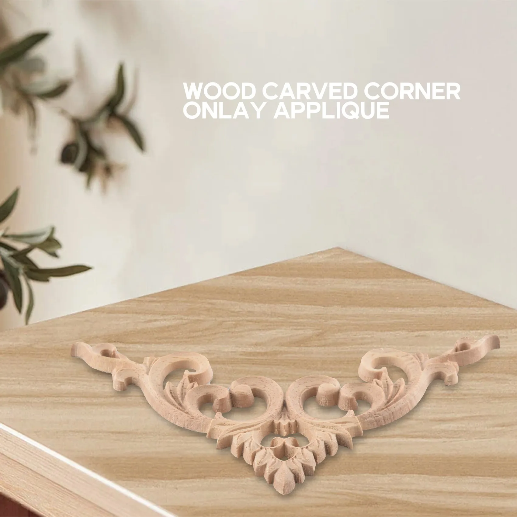 Aplique de esquina tallado en madera, marco sin pintar, calcomanía de armario para decoración, 15cm, 4 unidades por juego