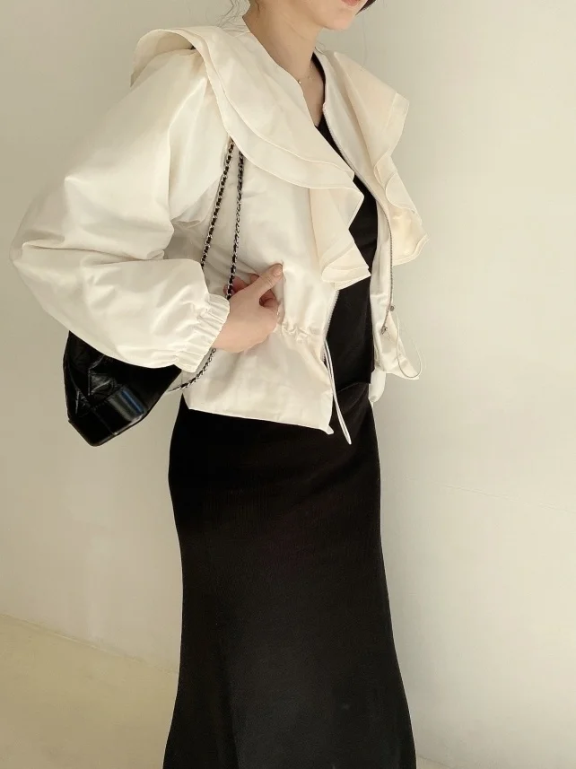 Koreańska kurtka damska z zamkiem błyskawicznym, nowa kolekcja wiosenna, modna, ze ściągaczem w talii, z podkreślonym dołem, wysokiej jakości odzież wierzchnia.