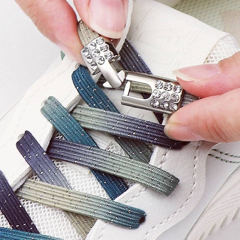 Diamond Lock Shoelaces Without ties Colorful Glitter Flat Shoelace Shoe Accessories No Tie Shoe laces Elastic Laces Sneakers