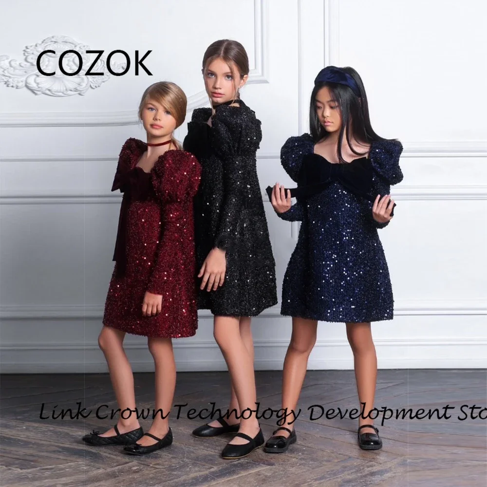 

COZOK Scoop Flower Girls Dresses with Sequined Sheath A Line Christmas Dresses for Princess 2025 Summer Knee Length فستان عيد ال