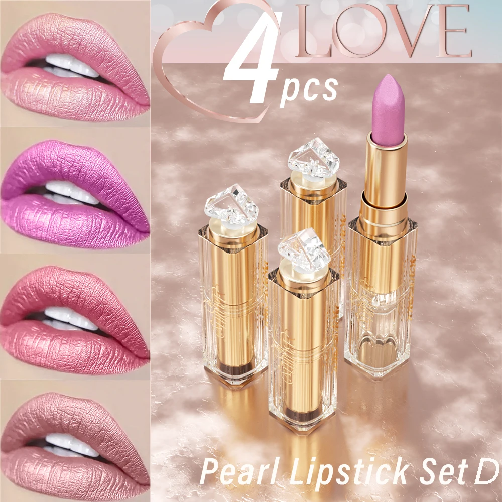 4pcs/Set Free Shipping Long Lasting Lipstick Matte Waterproof Magic Pearl Shimmer Glitter Lipstick Matt for Women Makeup