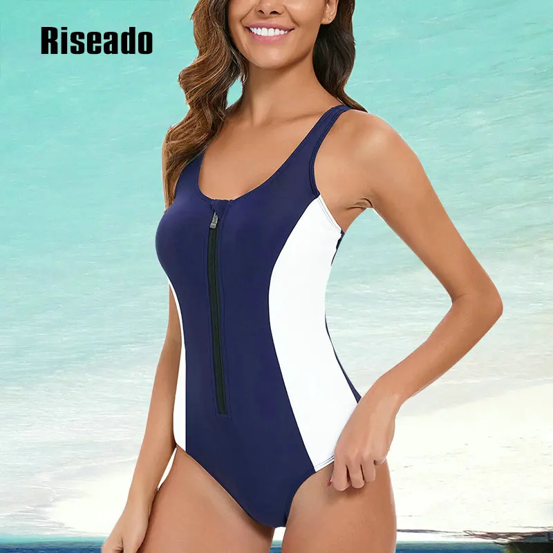 

Riseado Sports One Piece Swimsuit Women 2024 Navy Swimwear Female Bodysuit Summer Swimming Suit Racerback Bathing Suits