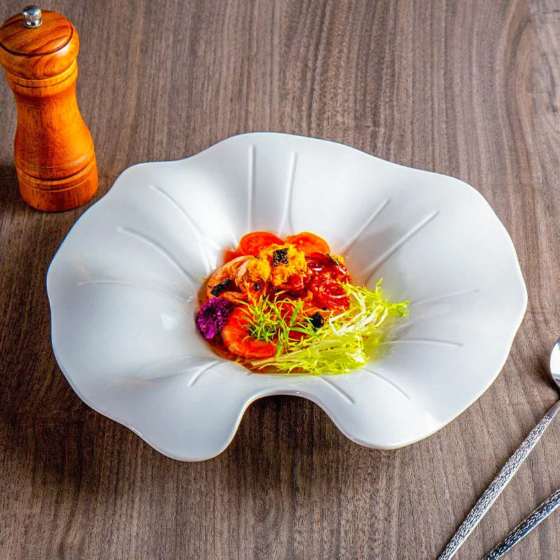 white porcelain artistic conception fusion  tableware irregular ceramic western soup plate creative special-shaped hotel cold