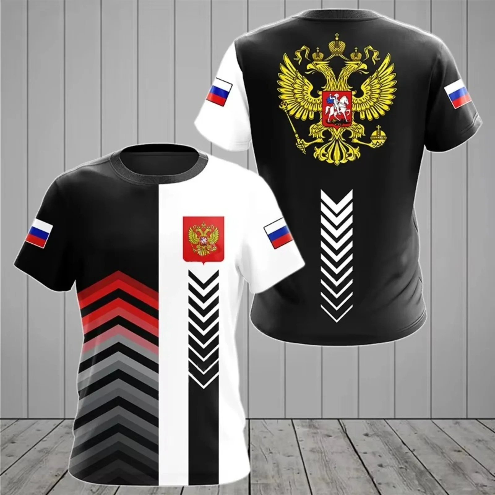 Russia Double-Headed Eagle Coat of Arms T-Shirt for Men Women,National Flag Military Style Casual Streetwear Top Football jersey