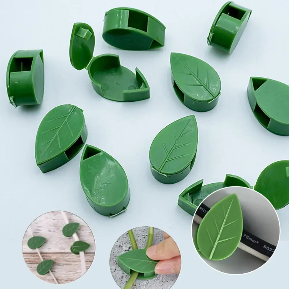 20/60/90Pcs 3.2*2cm Leaf Shaped Plant Vine Fixing Clip Climbing Plant Wall Mount Fixture Clips With Adhesive Stickers For Garden