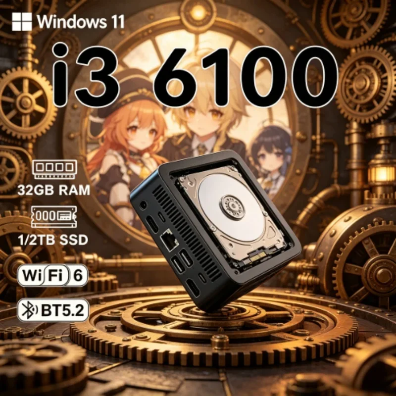 

Ingenious 2026 Sheened MINI PC Windows 11 Pro Core I3 6100 RAM 1TB SSD WIFI 6 BT5.2 4K HD Regal Leisure Gaming Office Study