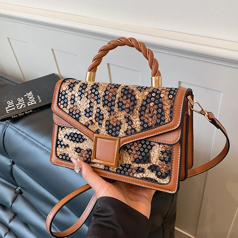 

Mini Small Square Bag Luxury Leopard Shoulder Bag For Women Flap Pu Leather Messenger Bag Fashion Tote Designer Handbag And Purs