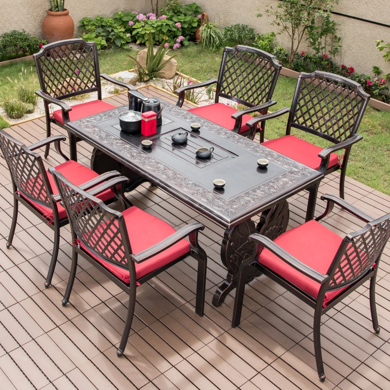 New Chinese Kung Fu Tea Table Household Integrated Tea Brewing Office Leisure Cast Aluminum Outdoor Table and Chair Balcony Tea