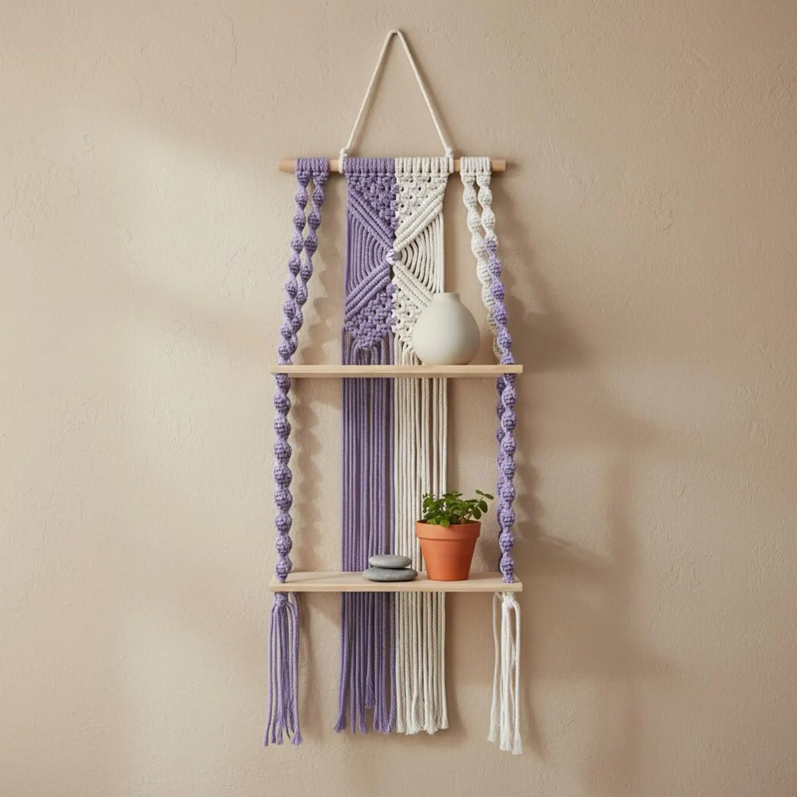Boho Wall Hanging Shelf Handmade Macrame Hanging Shelf Bohemian Storage Rack Natural Materials Multifunctional