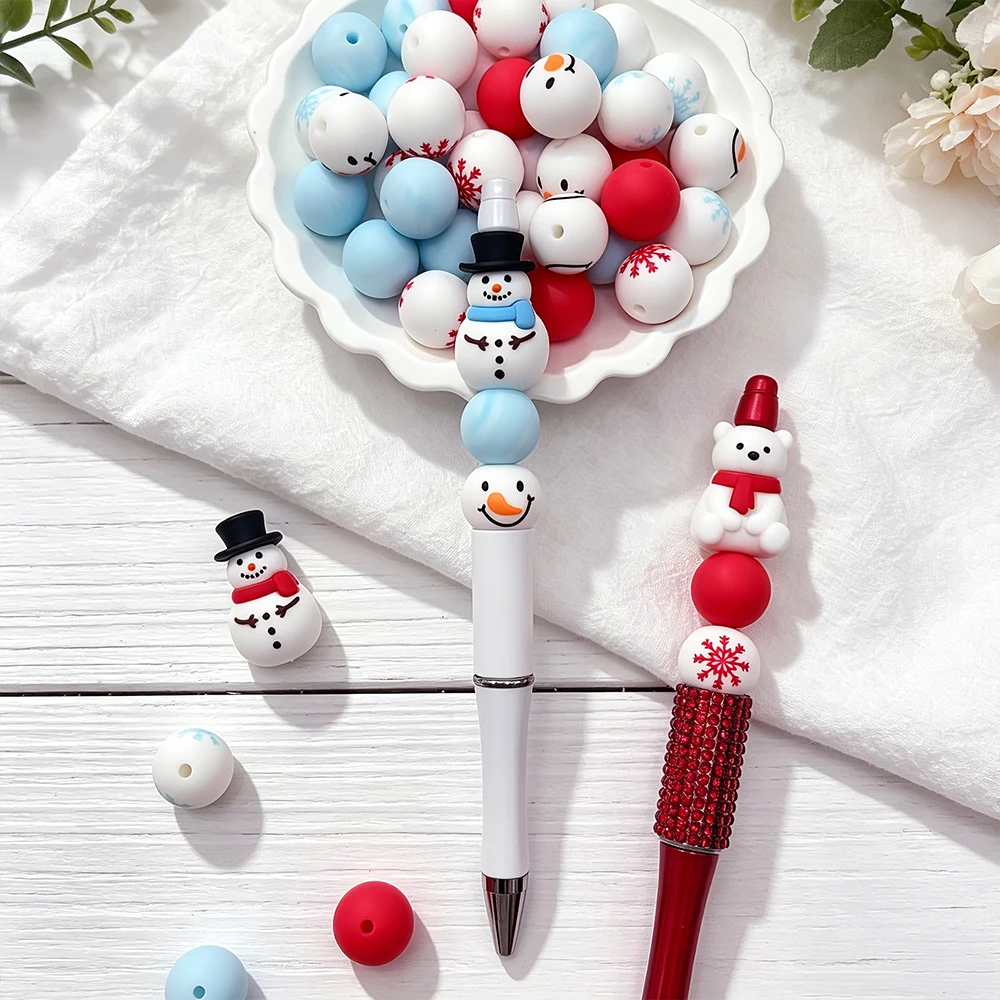 34/43-teiliges Winter-Schal-Bär-Silikonperlen-Set, DIY-Perlenkette, Armband, Dekoration, Stift, Schmuck, Anhänger usw. Geburtstagsgeschenk für die Feiertage – Detail 3