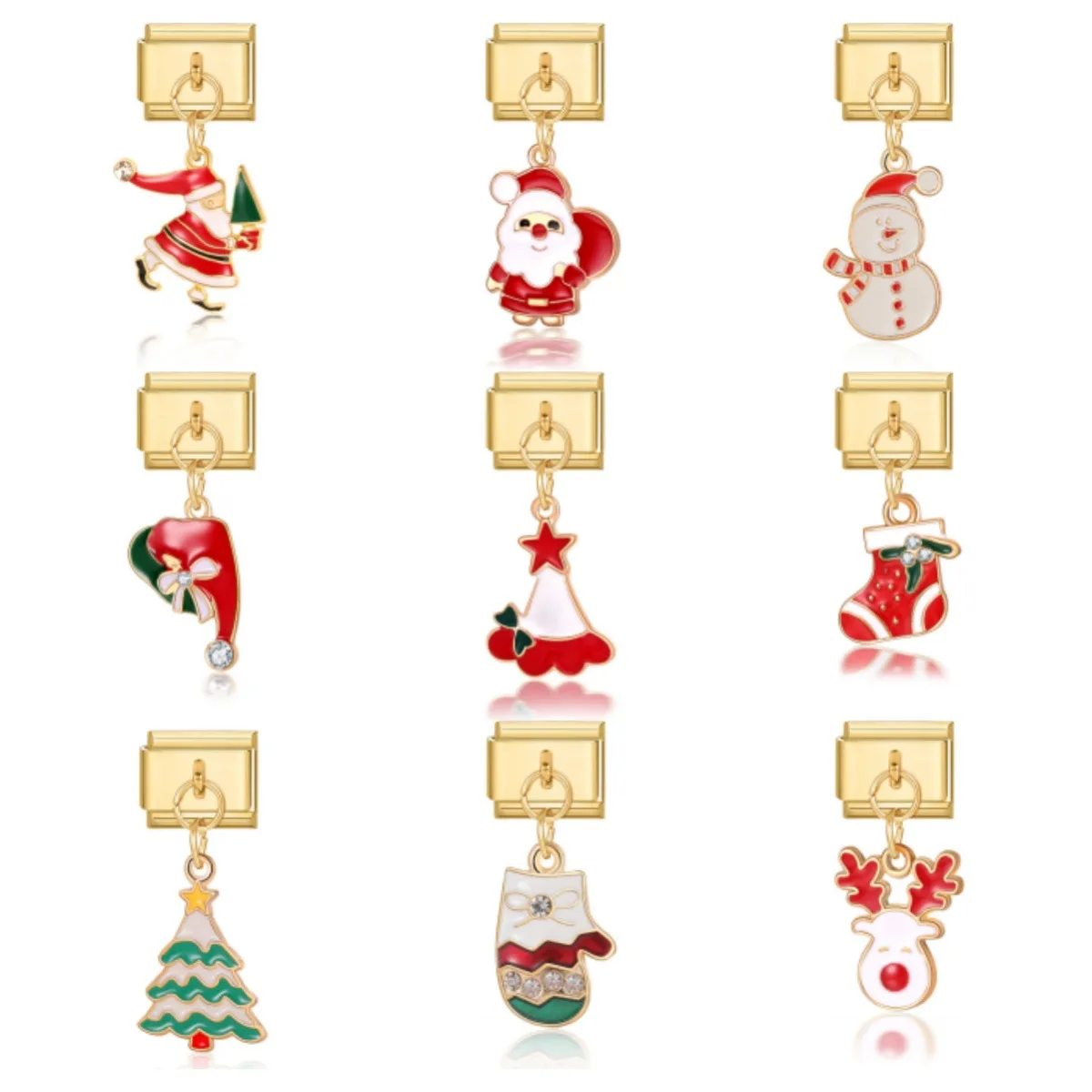 Christmas Italian Modular Bracelet Gold Color Stretch Stitching DIY Titanium Steel Strap Chain