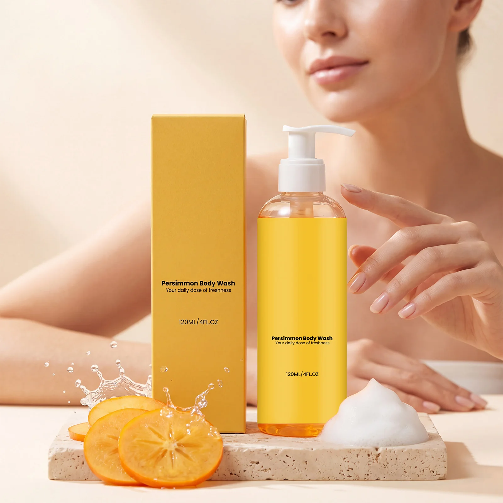 Persimmon Body Wash Moisturizing Shower Gel Hydrating Daily Gentle Cleanser For Soft Skin Care Easy Rinse Refreshing Light Scent