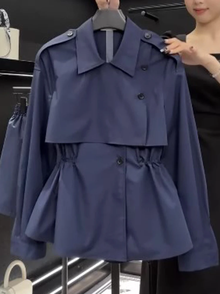 

Chic plus Size Midi Coat Early Autumn New Sle Ultra Cute Slimming Blue Women's Outerwear Korean Sle Loose Fit Long Sve