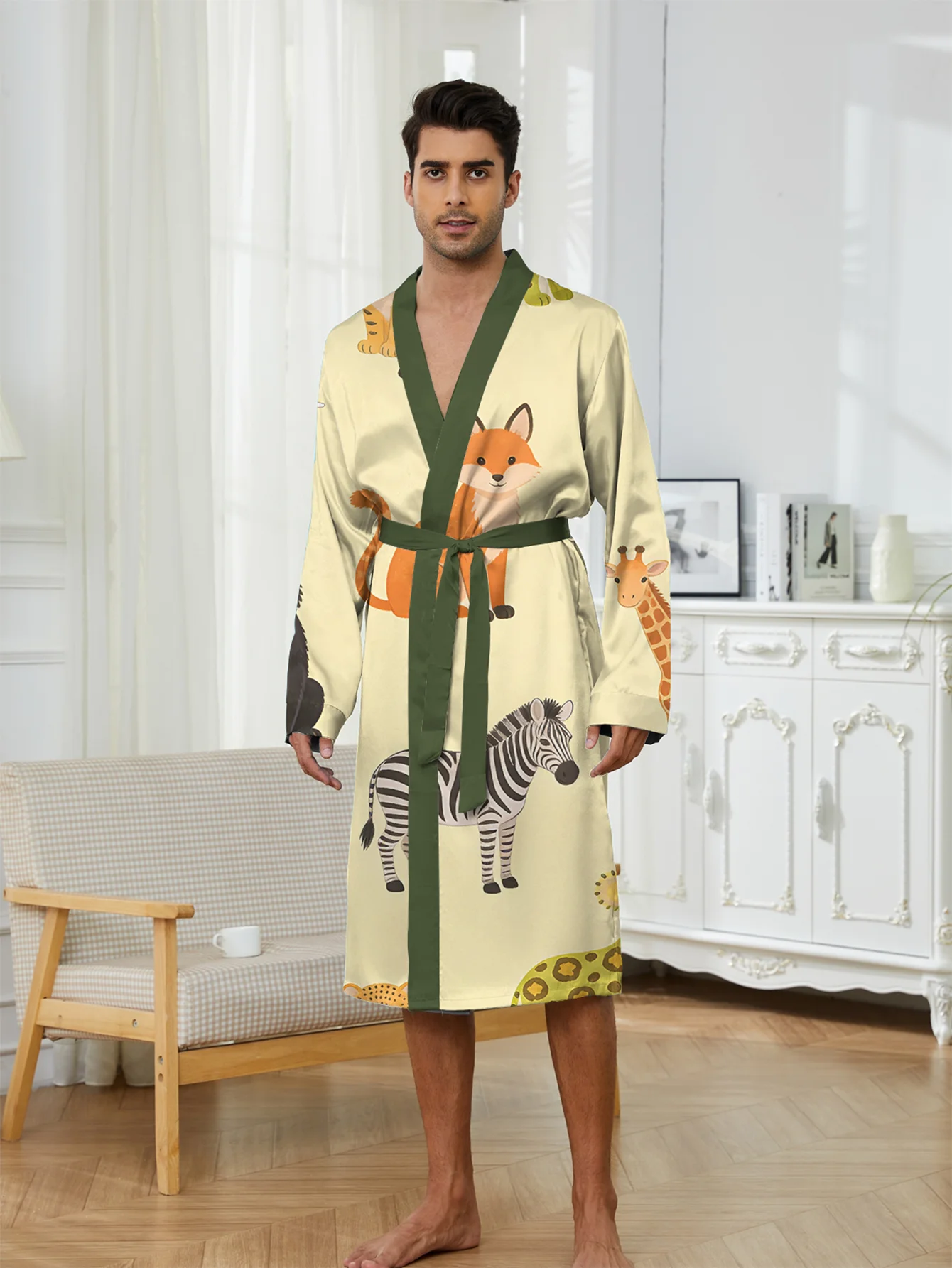 

2026 New 3D printed men's nightgown for home use, skin friendly, comfortable, lightweight, luxurious sleep apparel