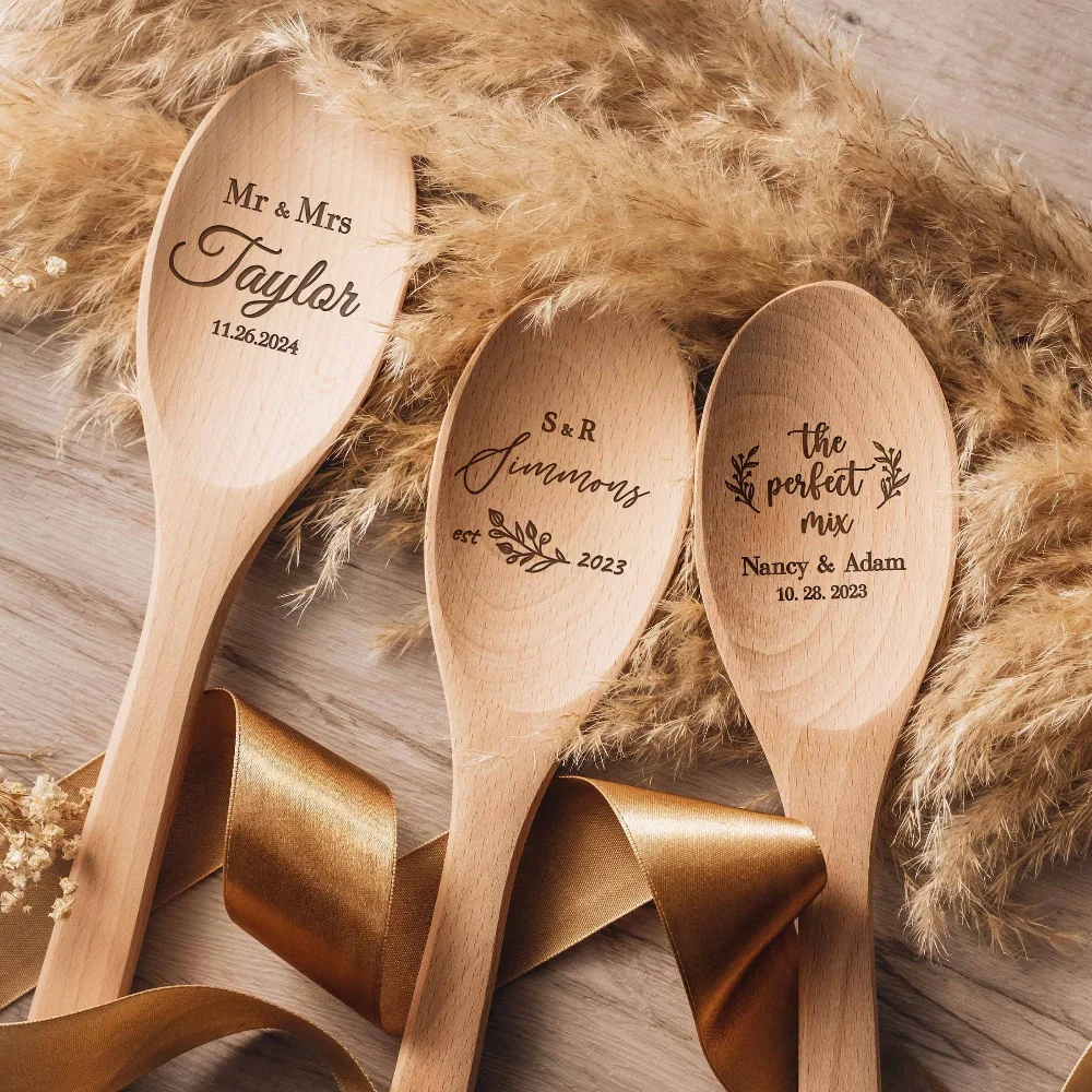 

Personalized Wood Spoon For Guests Wedding Favors Custom Couple Names Anniversary Bridal Shower Party Decor Father's Day Gifts