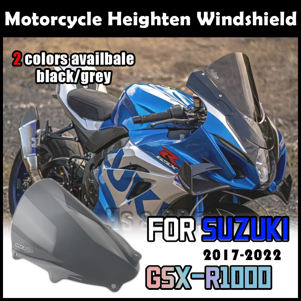 

Motorcycle Windshield For SUZUKI GSXR1000 2017-2022 Heighten Windscreen Enlarge Wind Spoiler Cover Fairing Windshield WR SRacing