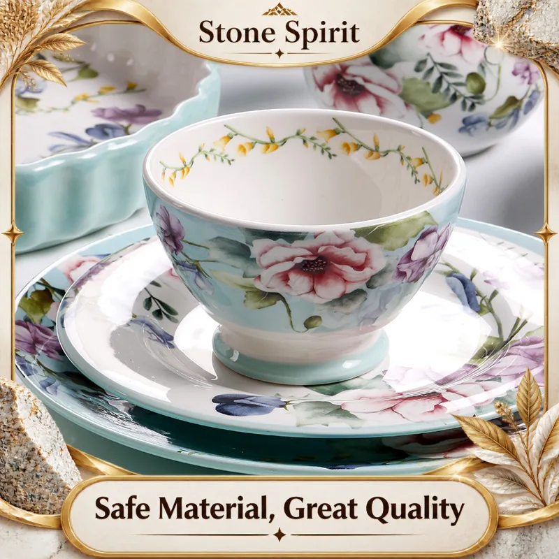Rural Style Tableware, Hand-painted Ceramic Plates, Double Ear Soup Bowls, Rice Bowls, Noodle Bowls, Fruit Plates, Baking Pans