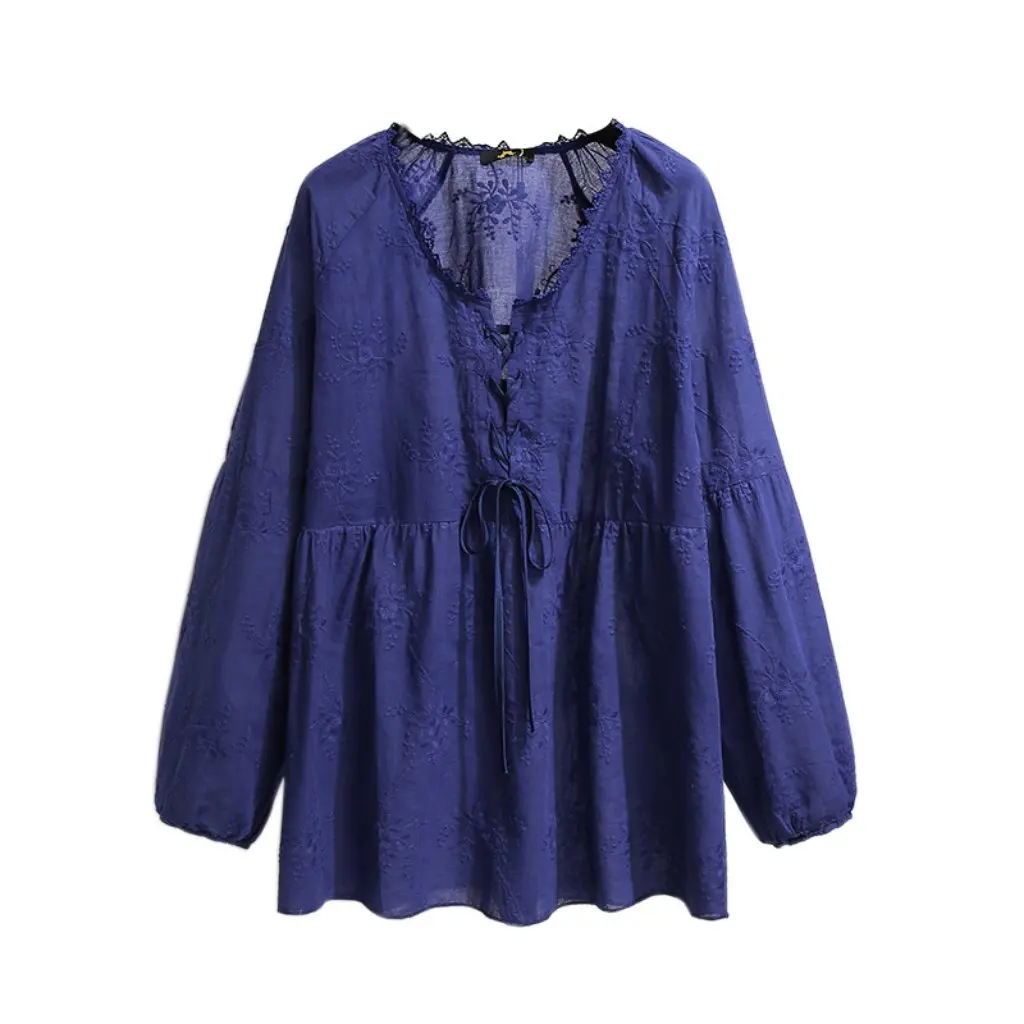 

Chubby Mm2024 Women's plus Size Shirt Korean Style Sweet Western-Style A-Line Embroidered Top for Spring New Doll Clothing