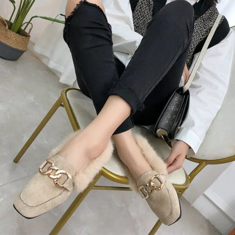 Spring Autumn Women Flat Loafers Luxury Fur Light Slip-on Casual Shoes Plush Leather Shoes British Modern Boots Botas De Mujer