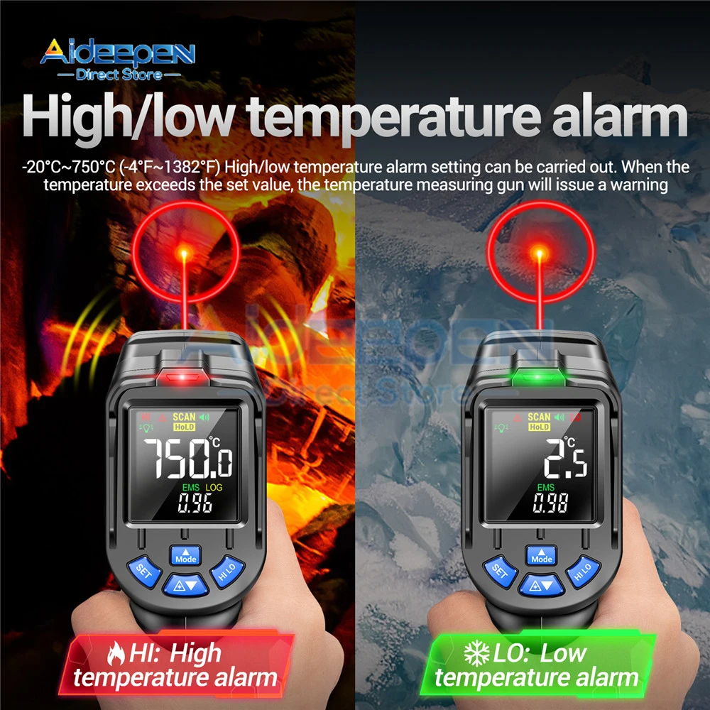 TH06 Cyfrowy termometr na podczerwień -20~750℃ Laserowy termometro Pirometr Pistolet Bezdotykowy laserowy miernik temperatury Narzędzia