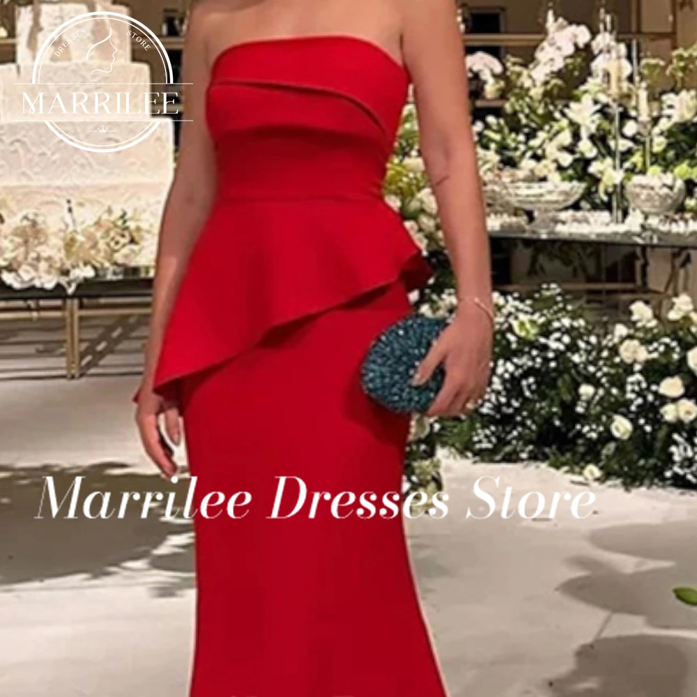 Marrilee Customized Mermaid Strapless Pleats Stain Evening Dresses Sleeveless Open Back Sexy Floor Length Formal Prom Party Gown