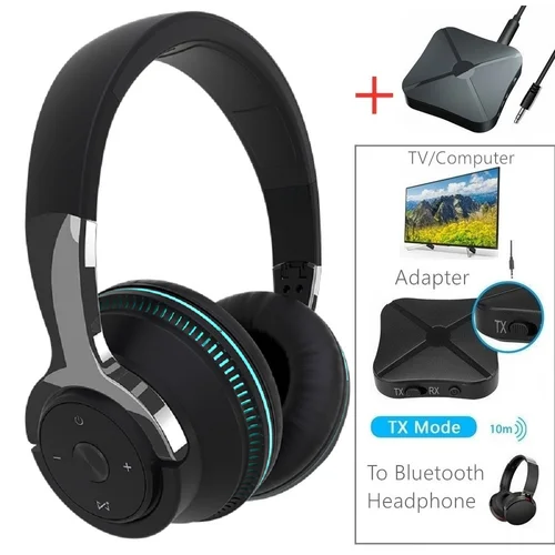 Imagen 1 del producto Auriculares Bluetooth para Tv, inalámbricos con micrófono, adaptador USB, auriculares con cancelación de ruido, estéreo, graves plegables para TV