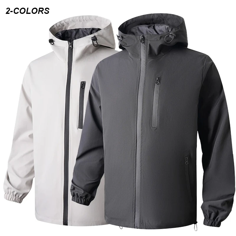 

Waterproof Windproof Men's Hooded Jacket Outdoor Hiking Alpine Casual Coats Fashion Black Beige Loose Spring Autumn Windbreaker