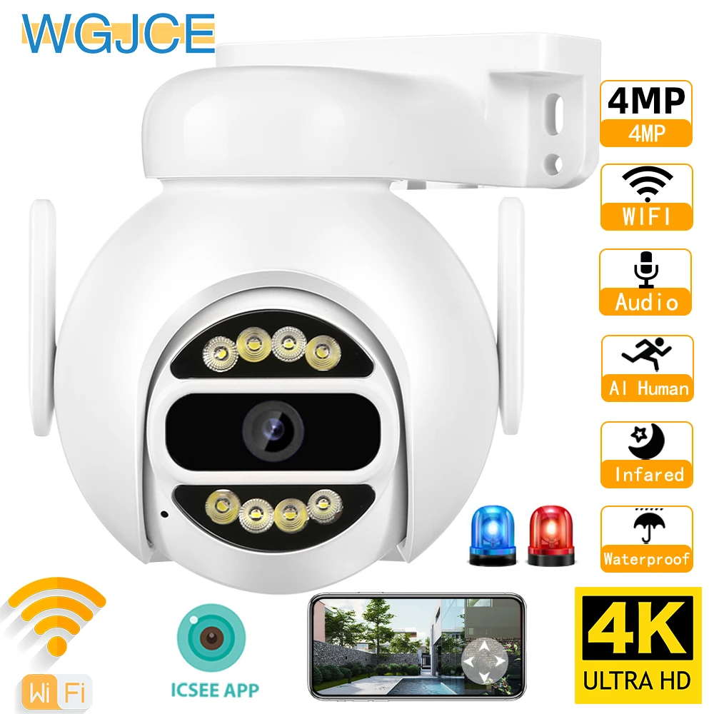 

WiFi IP Camera 4MP HD PTZ Dual Screens Outdoor 8x Digital Zoom Surveillance Security CCTV Video AI Human Tracking 2MP Camera