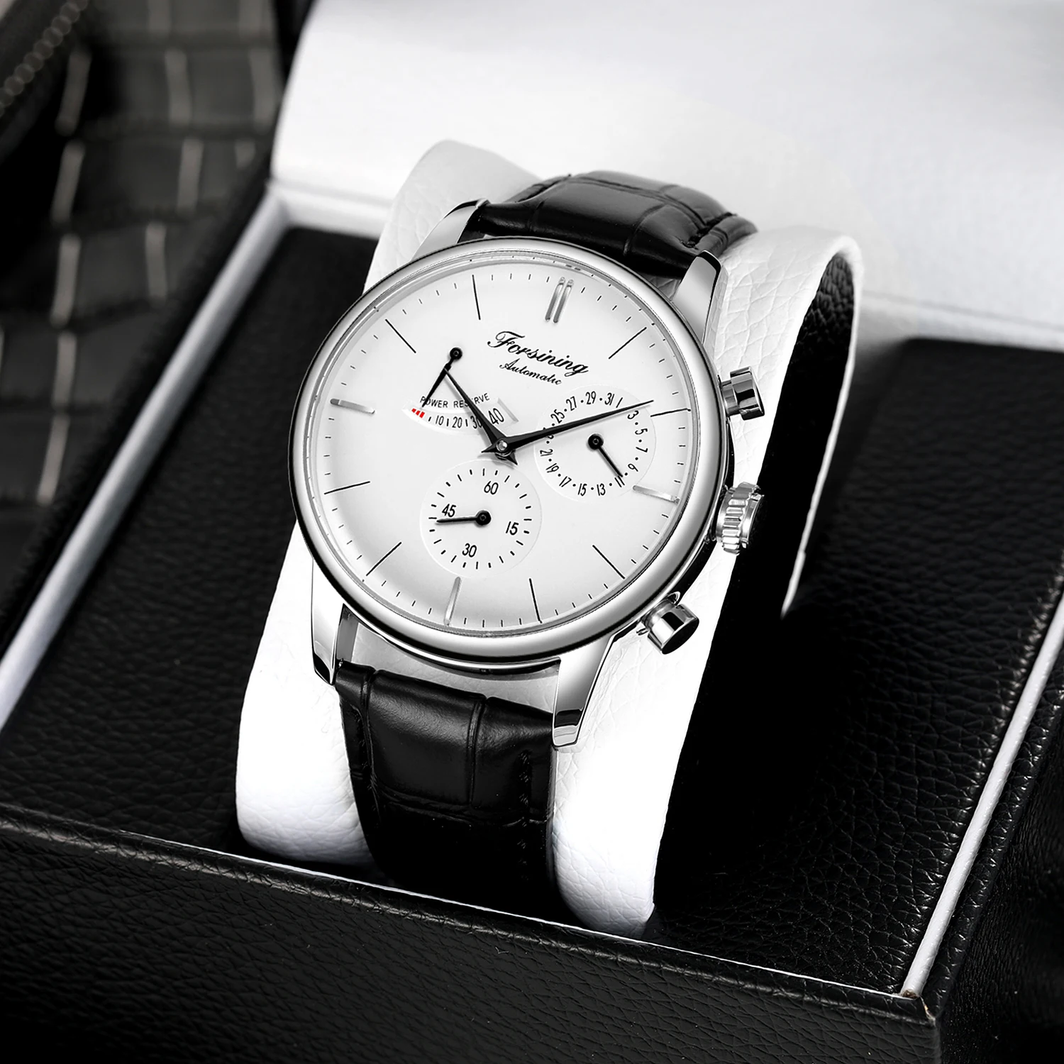 Forsining Originality Devise Power Reservce Mens Leather Strap Mechanical Wirstwatch Top Brand Luxury Fashion Automatic Watches