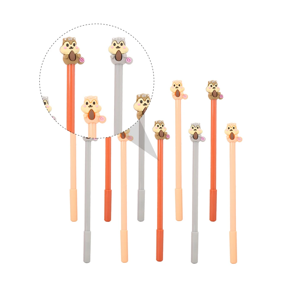 

10 pcs Cartoon Squirrel Pen Student Adorable Gel Ink Roller Marker Office School Supplies Lightweight Silicon Tip Practical