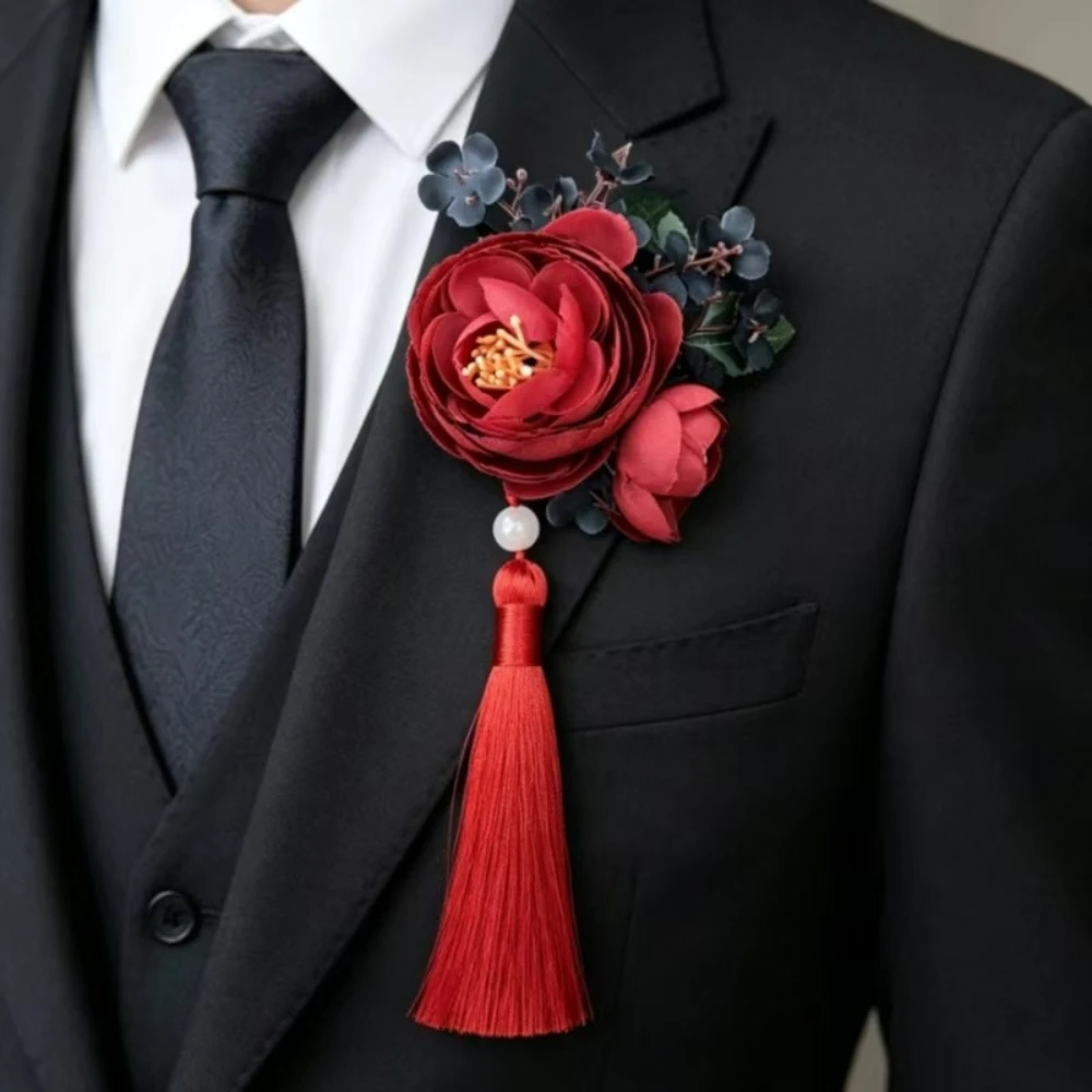New Original Design Handmade Tassel Chest Flower Men's and Women's Business Banquet Suit Shirt Evening Dress High-endaccessories