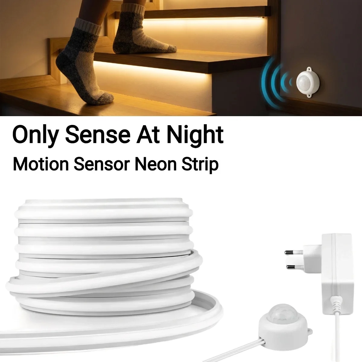 Intelligenter Bewegungssensor Neon COB LED-Lichtstreifen Weiches Silikon 180 Grad Spotless Schneidbar Einstellbarer Timer Unterbett-Treppenbeleuchtung