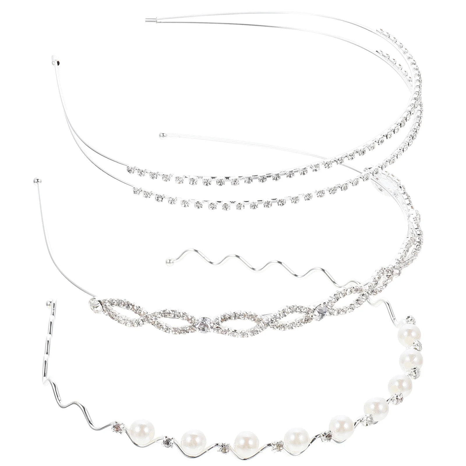 

3Pcs Faux Pearl Hairbands Crystal Flower Rhinestones Headband Wedding Bride Hair Hoop Stylish Women Hair Accessories