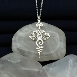 Stainless Steel Unalome Pendant Necklace Hippie Necklace.Unalome Necklace with Lotus Flower-Yoga Jewelry