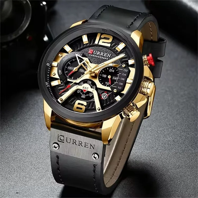 Curren 8329 Casual Gift Clock Watches for Mens Leather Creative Fashion Luminous Dial with Chronograph Clock Male Wristwatches