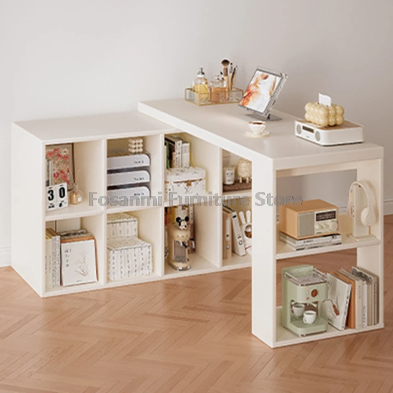 مكتب أبيض متعدد الوظائف قابل للتعديل مع خزانة تخزين، طاولة حديثة قابلة للتمديد لغرفة النوم وغرفة المكتب ومكاتب زاوية بسيطة #2